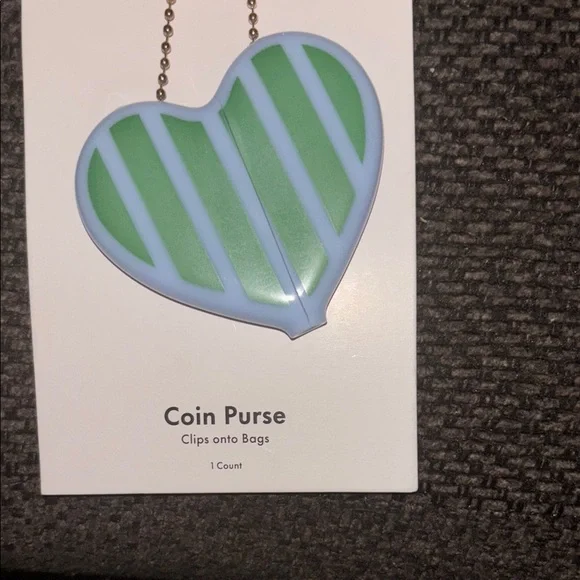 Kate Spade Green and Blue Striped Heart Keychain/Coin purse - Picture 2 of 4